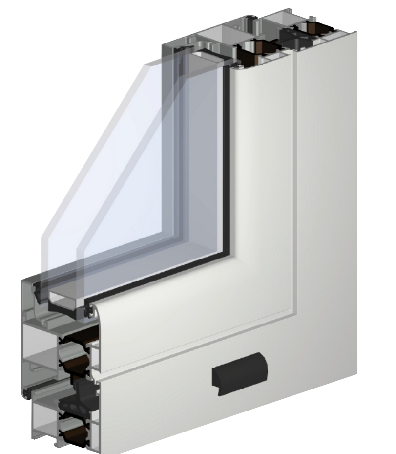 Corte técnico do perfil SAPA ECOTHERMIC PLUS em Alumínio